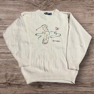 VTG SCOTTISH ISLE BY BERNETTE Men Medium Beige Cotton Golf Sweater USA